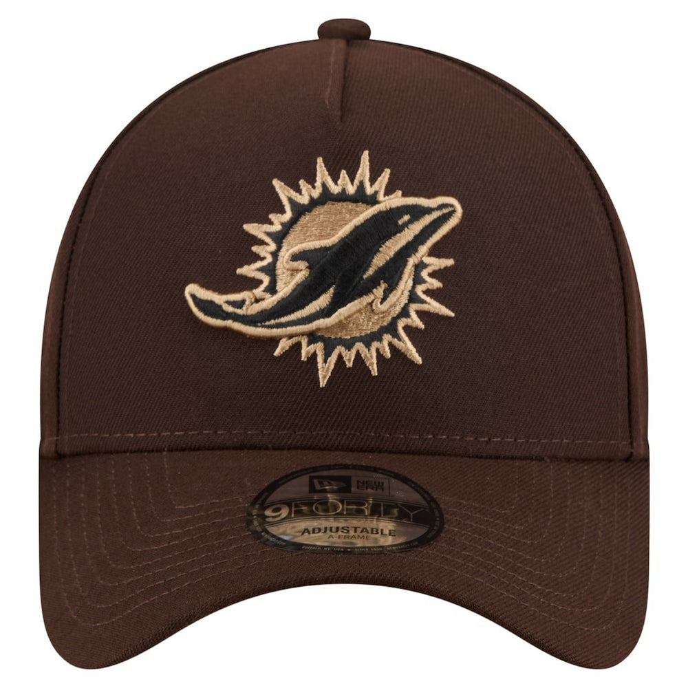 Miami Dolphins New Era Burnt Wood A-Frame 9FORTY Adjustable Hat - Dark Brown on sale