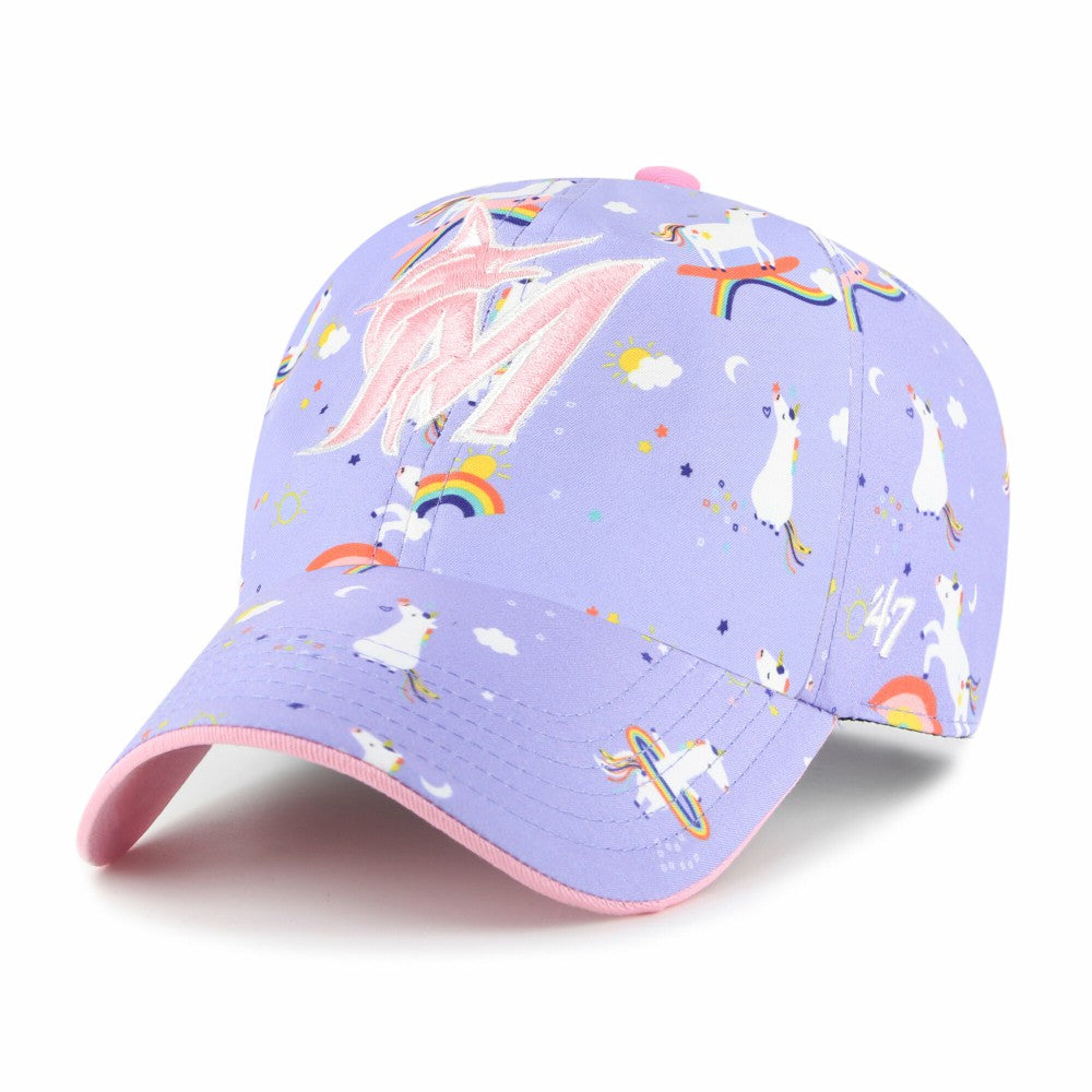 Miami Marlins Girls Youth Unicorn Clean Up Adjustable Hat Lavender
