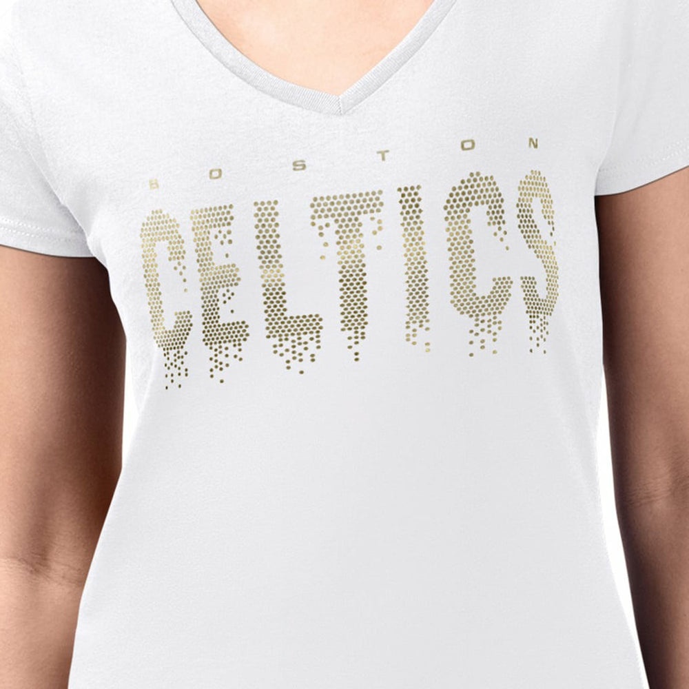 Boston Celtics G-III 4Her by Carl Banks Women's Super-Slim-Fit Metallic Drop Lightweight V-Neck T-Shirt - White online