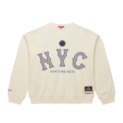 New York Mets Women's Premium Oversized Crewneck Sweatshirt Cream