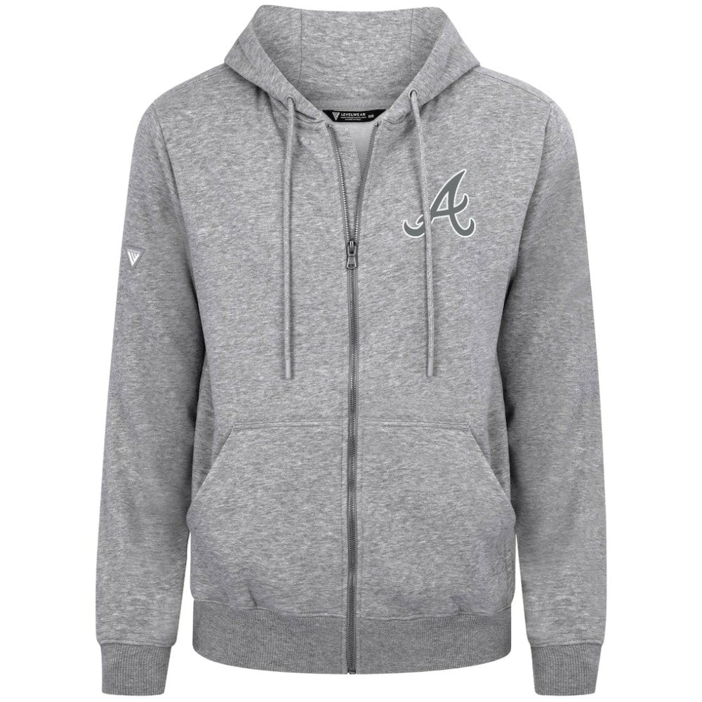 Atlanta Braves Levelwear Podium Chenille Logo Full-Zip Hoodie Heather Gray