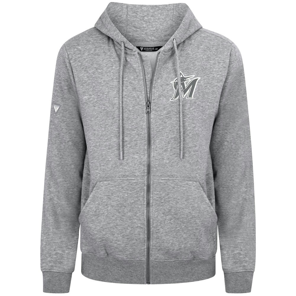 Miami Marlins Levelwear Podium Chenille Logo Full-Zip Hoodie Heather Gray