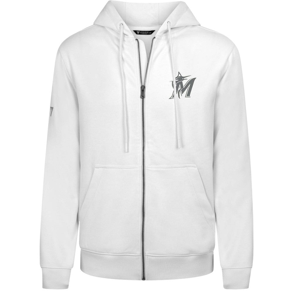 Miami Marlins Levelwear Podium Chenille Logo Full-Zip Hoodie White