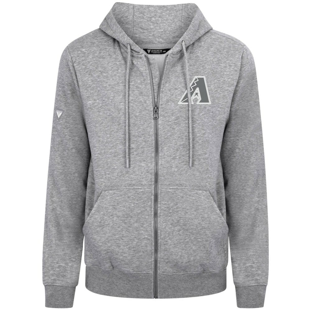 Arizona Diamondbacks Levelwear Podium Chenille Logo Full-Zip Hoodie Heather Gray