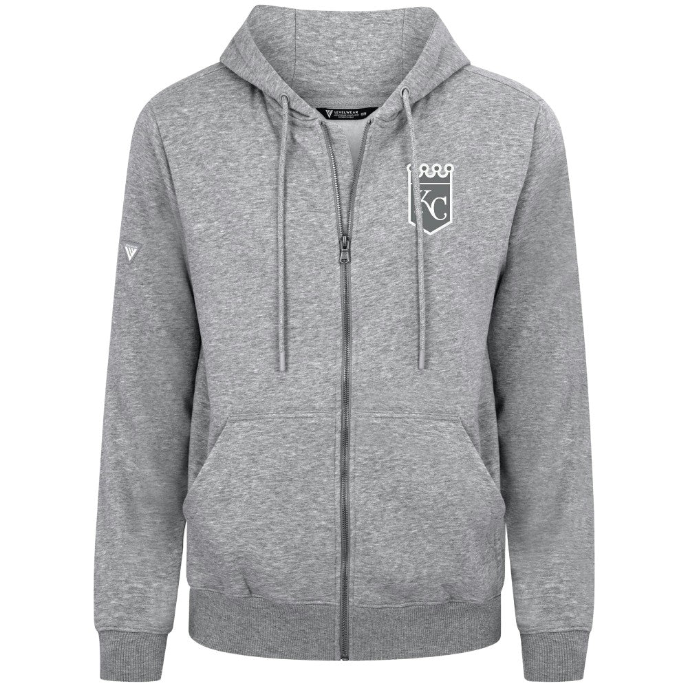 Kansas City Royals Levelwear Podium Chenille Logo Full-Zip Hoodie Heather Gray