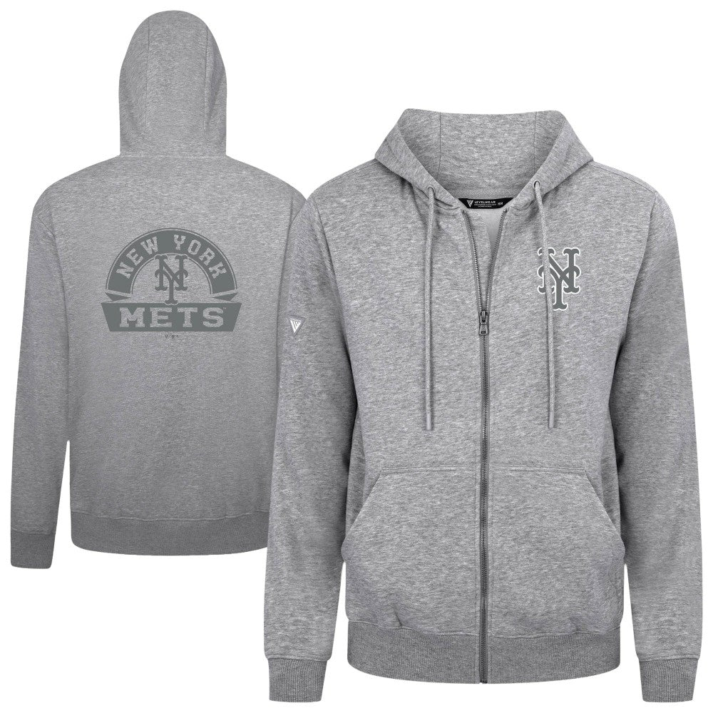New York Mets Levelwear Podium Banner Arch Full-Zip Hoodie Heather Gray
