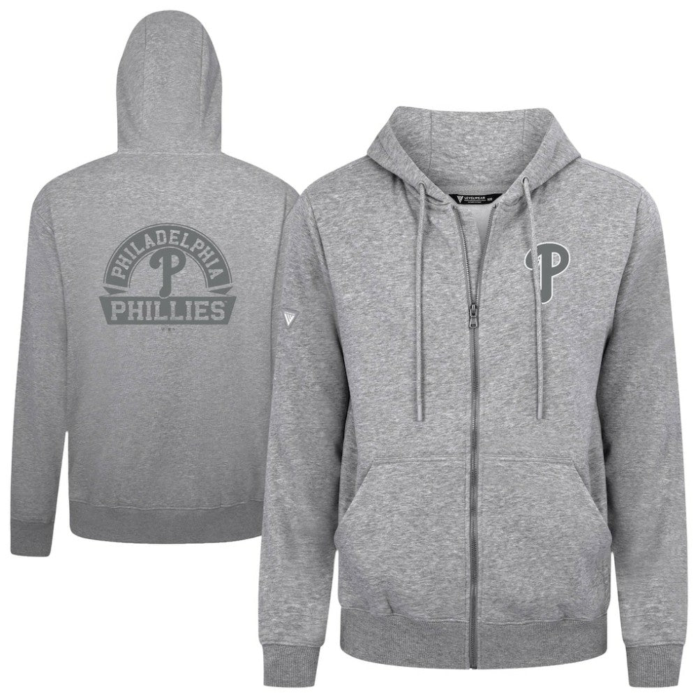 Philadelphia Phillies Levelwear Podium Banner Arch Full-Zip Hoodie Heather Gray