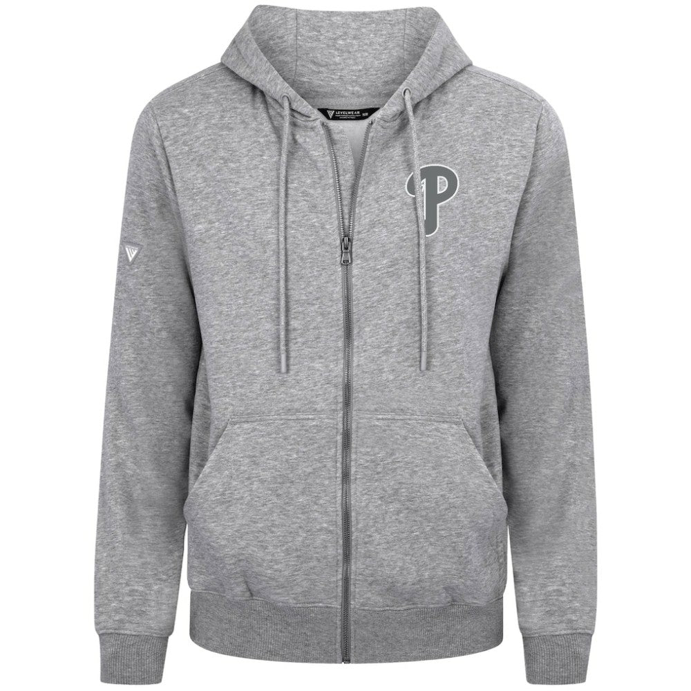 Philadelphia Phillies Levelwear Podium Banner Arch Full-Zip Hoodie Heather Gray