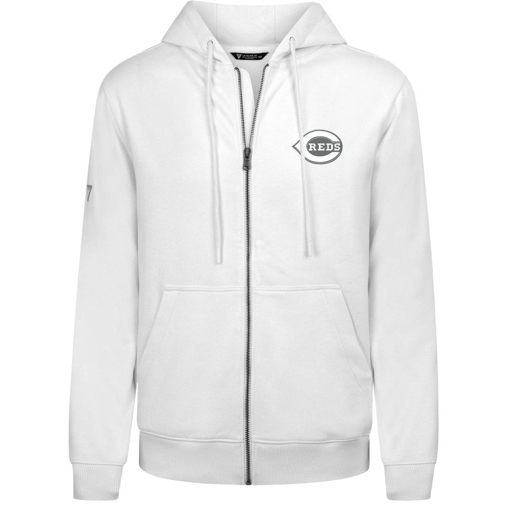 Cincinnati Reds Levelwear Podium Banner Arch Full-Zip Hoodie White