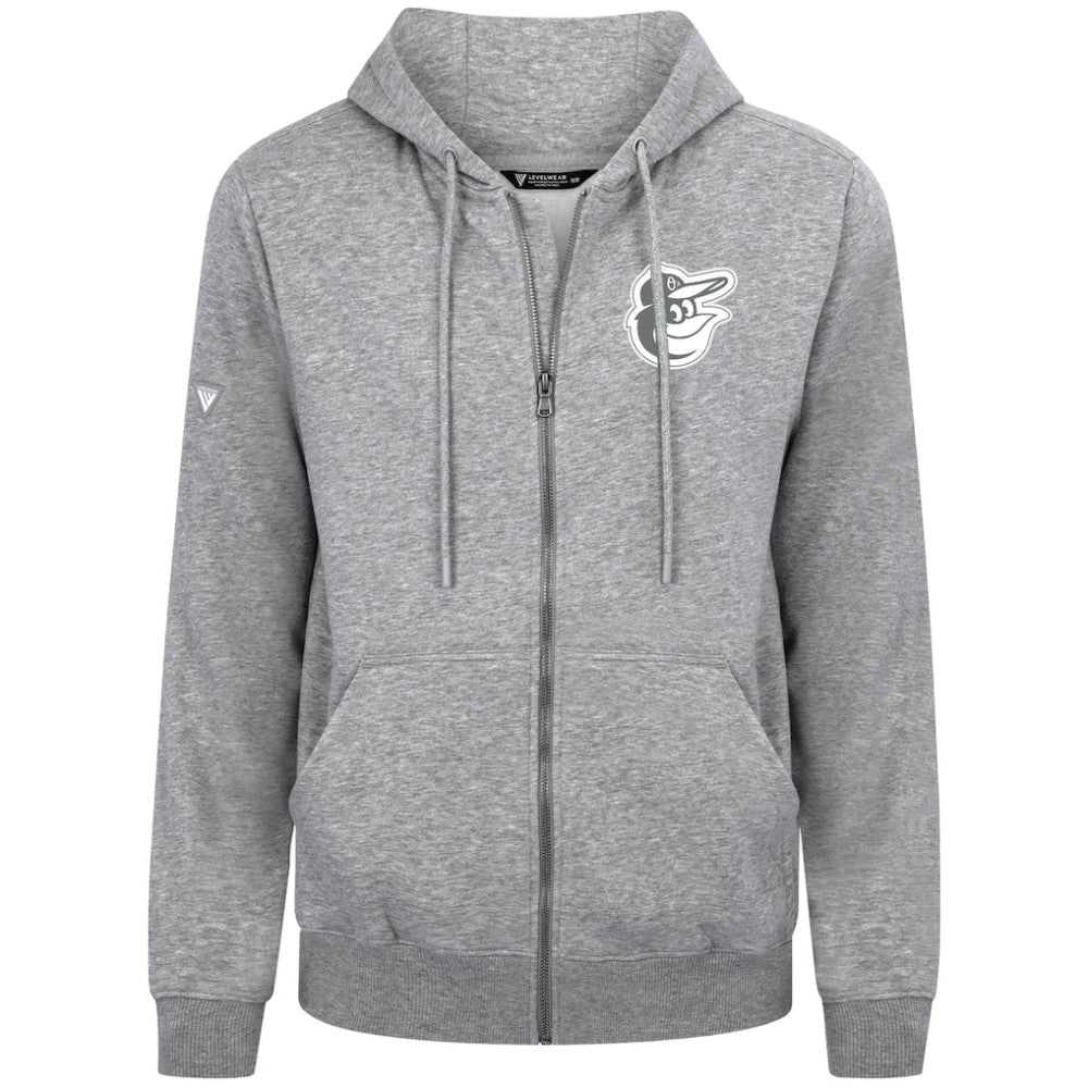 Baltimore Orioles Levelwear Podium Banner Arch Full-Zip Hoodie Heather Gray