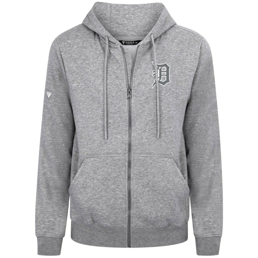 Detroit Tigers Levelwear Podium Banner Arch Full-Zip Hoodie Heather Gray