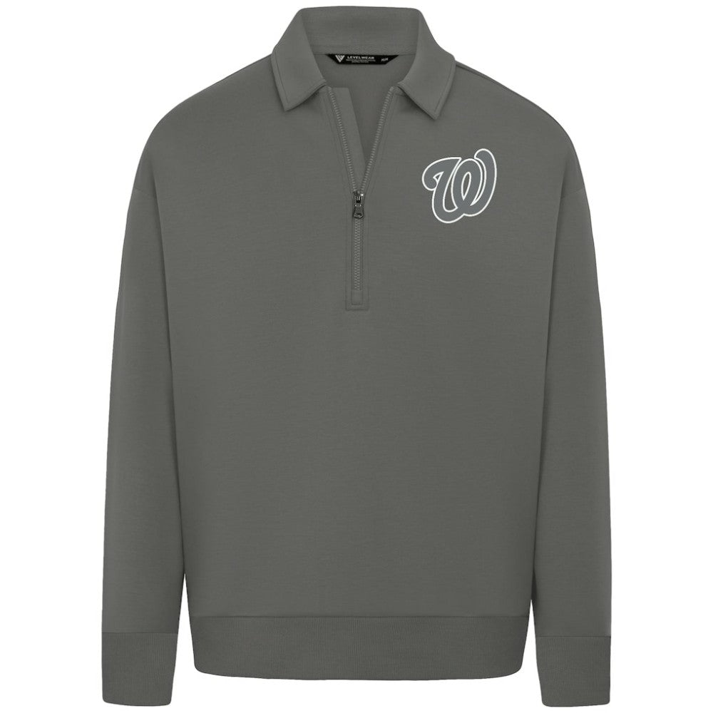 Washington Nationals Levelwear Luxe Signature Quarter-Zip Chenille Logo Tri-Blend Sweatshirt Gray