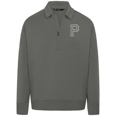 Pittsburgh Pirates Levelwear Luxe Signature Quarter-Zip Chenille Logo Tri-Blend Sweatshirt Gray