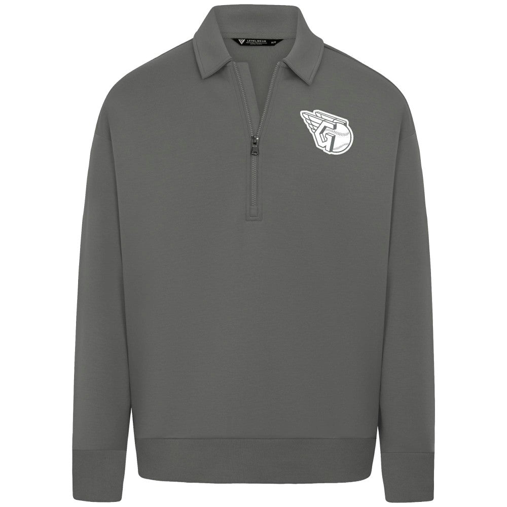 Cleveland Guardians Levelwear Luxe Signature Quarter-Zip Chenille Logo Tri-Blend Sweatshirt Gray