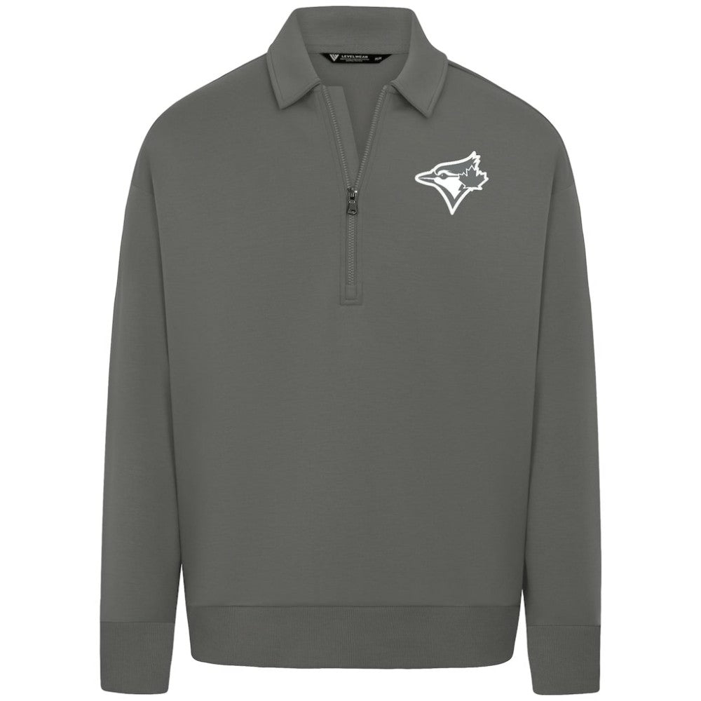 Toronto Blue Jays Levelwear Luxe Signature Quarter-Zip Chenille Logo Tri-Blend Sweatshirt Gray