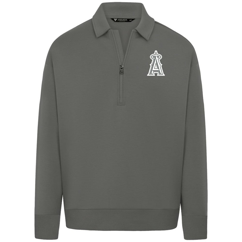 Los Angeles Angels Levelwear Luxe Signature Quarter-Zip Chenille Logo Tri-Blend Sweatshirt Gray