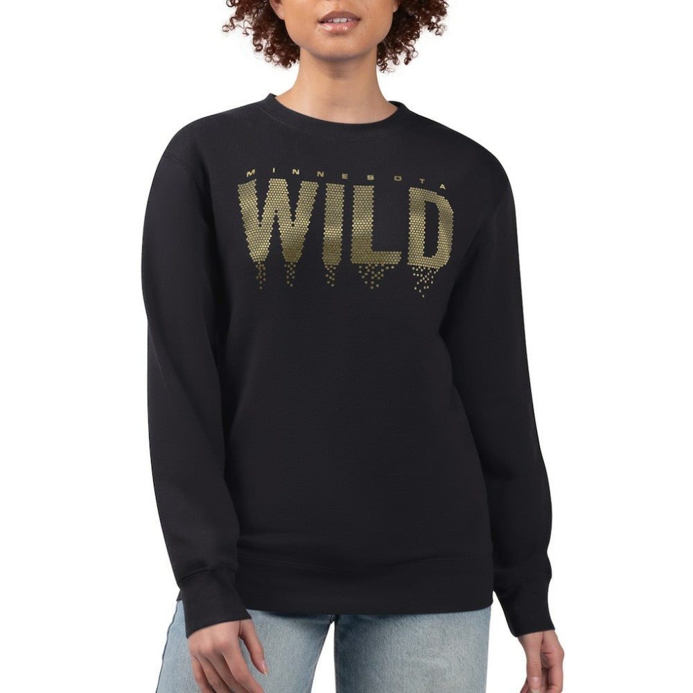 Minnesota Wild G-III 4Her by Carl Banks Women's Metallic Drop Printed Fleece Sweatshirt - Black Sweatshirts