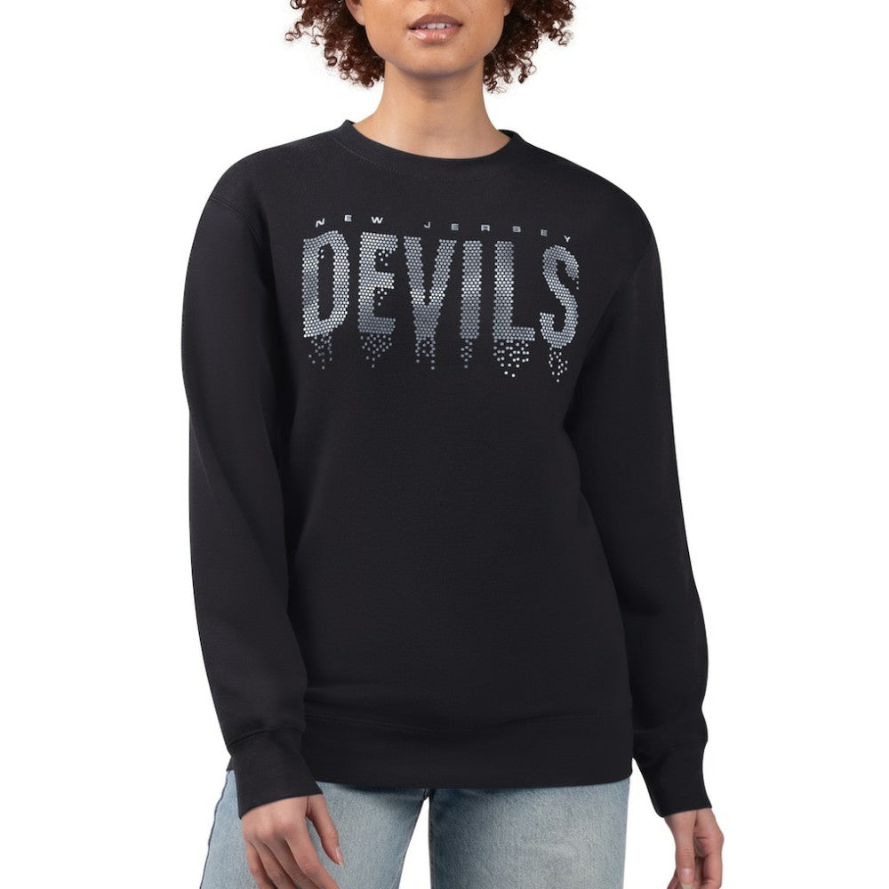New Jersey Devils G-III 4Her by Carl Banks Women's Metallic Drop Printed Fleece Sweatshirt - Black Sweatshirts