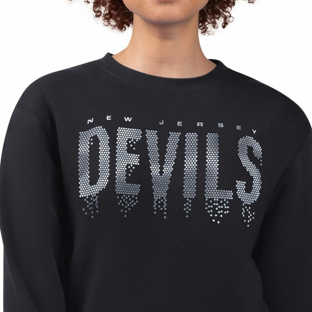 New Jersey Devils G-III 4Her by Carl Banks Women's Metallic Drop Printed Fleece Sweatshirt - Black Sweatshirts