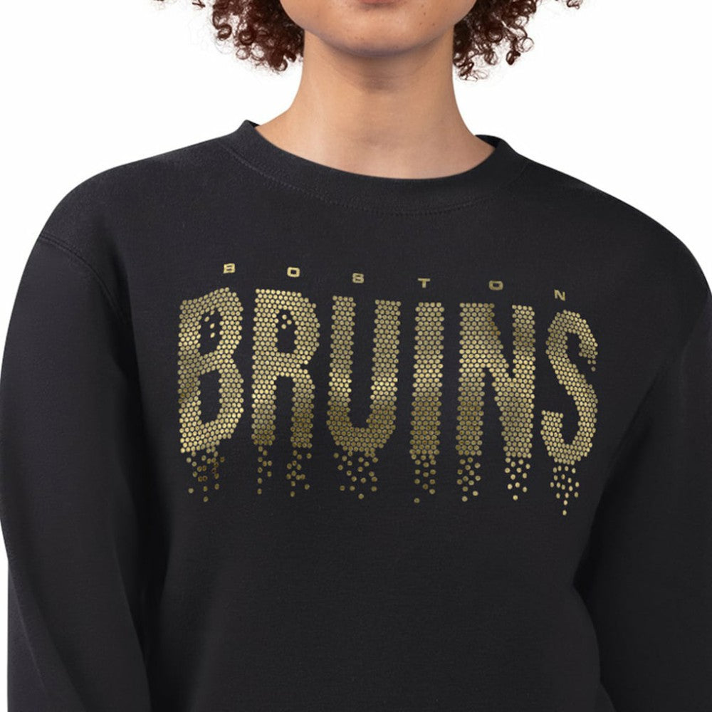 Boston Bruins G-III 4Her by Carl Banks Women's Metallic Drop Printed Fleece Sweatshirt - Black Sweatshirts