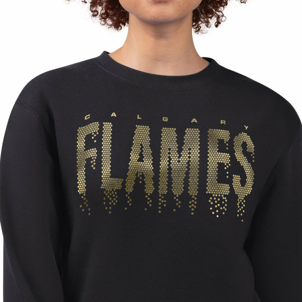 Calgary Flames G-III 4Her by Carl Banks Women's Metallic Drop Printed Fleece Sweatshirt - Black Sweatshirts
