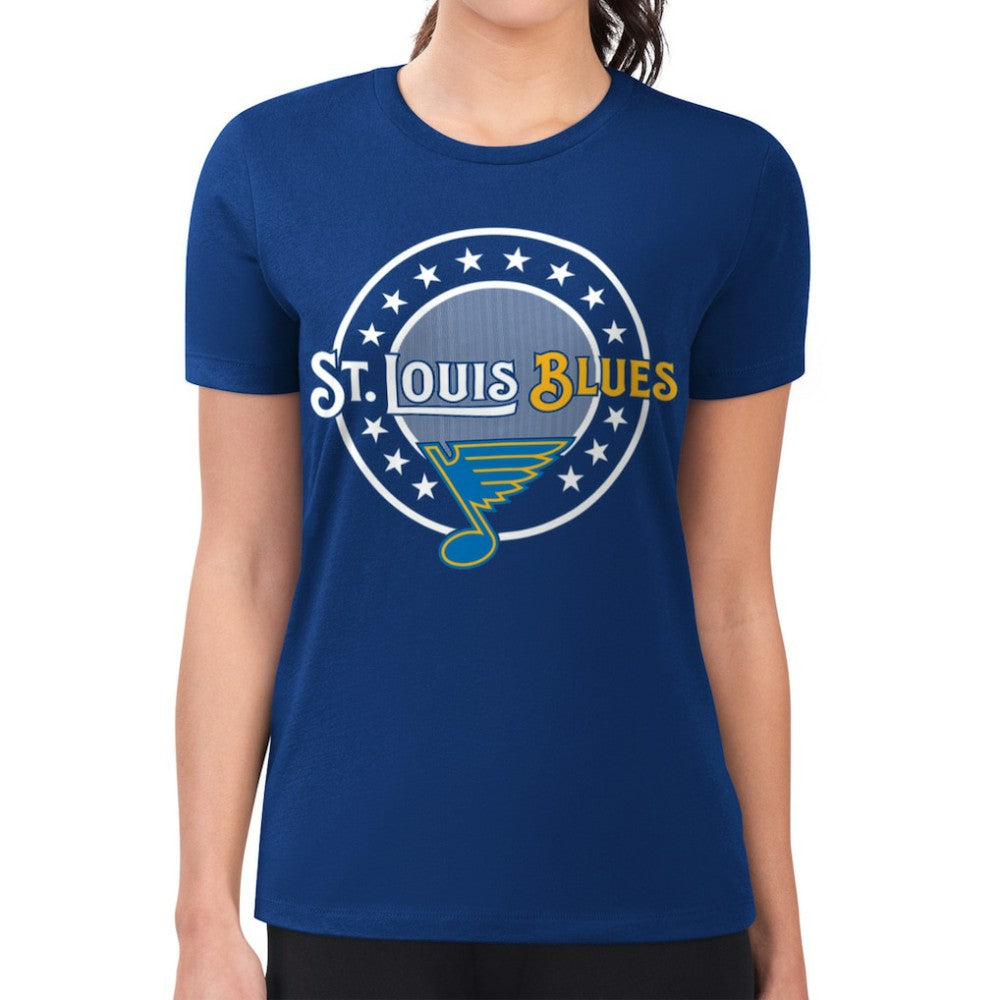 St. Louis Blues G-III 4Her by Carl Banks Women's Super-Slim Lightweight Pinstripe Circle Graphic T-Shirt - Royal T-shirts
