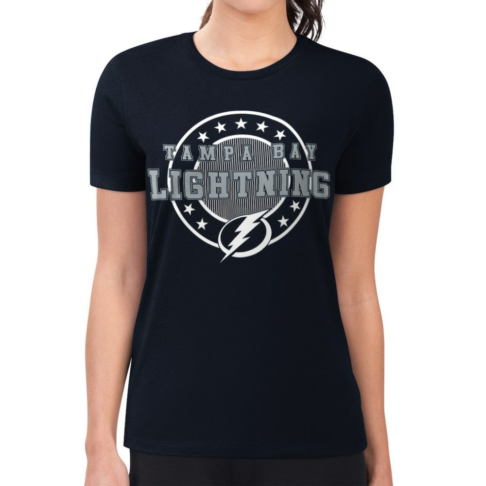 Tampa Bay Lightning G-III 4Her by Carl Banks Women's Super-Slim Lightweight Pinstripe Circle Graphic T-Shirt - Navy T-shirts
