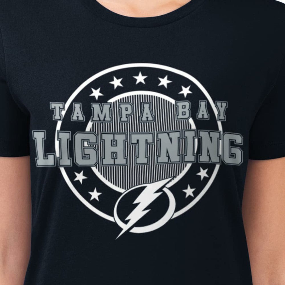Tampa Bay Lightning G-III 4Her by Carl Banks Women's Super-Slim Lightweight Pinstripe Circle Graphic T-Shirt - Navy T-shirts