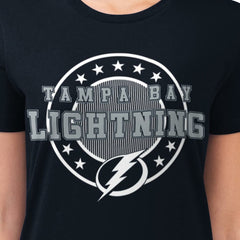 Tampa Bay Lightning G-III 4Her by Carl Banks Women's Super-Slim Lightweight Pinstripe Circle Graphic T-Shirt - Navy T-shirts