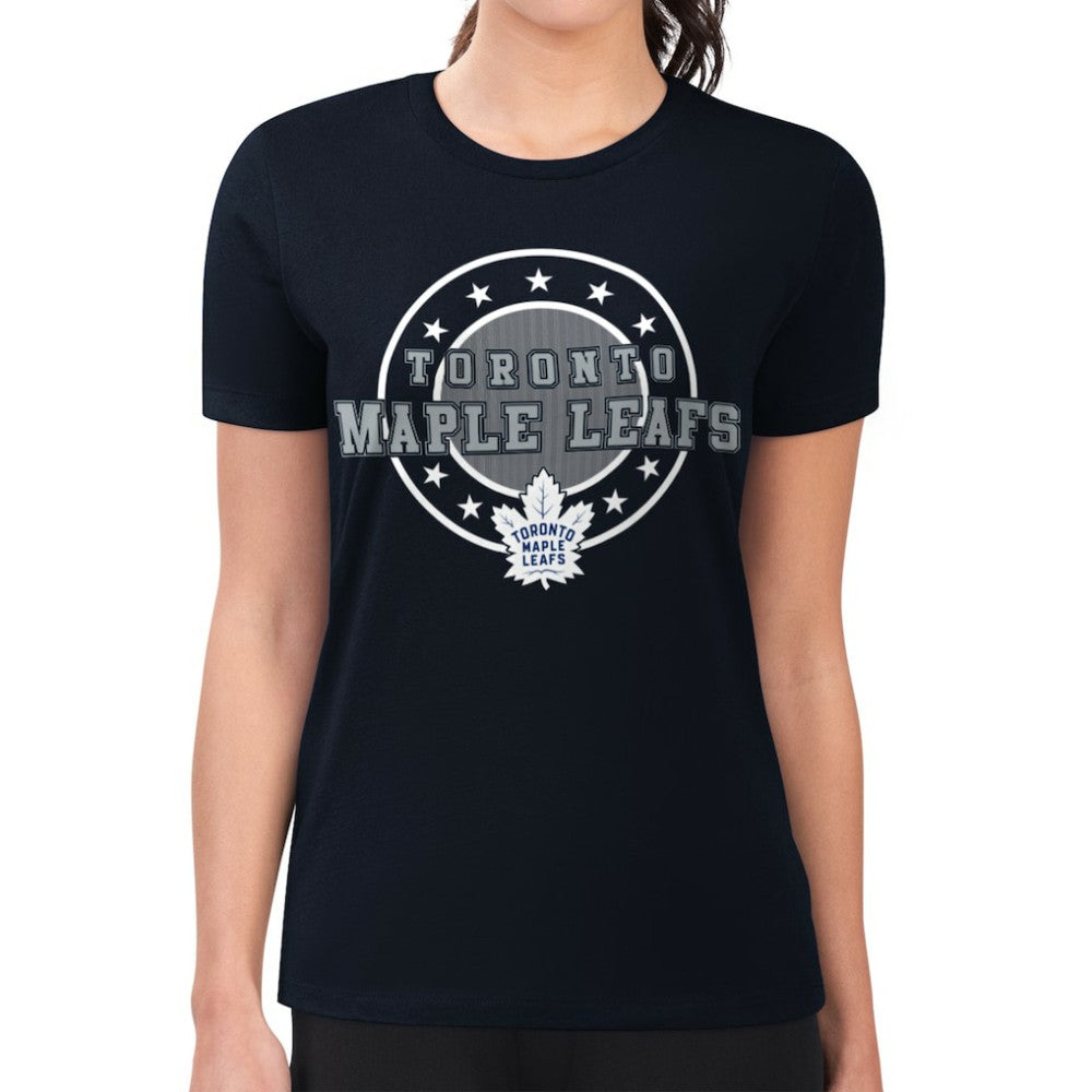 Toronto Maple Leafs G-III 4Her by Carl Banks Women's Super-Slim Lightweight Pinstripe Circle Graphic T-Shirt - Navy T-shirts