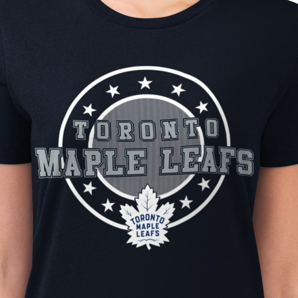 Toronto Maple Leafs G-III 4Her by Carl Banks Women's Super-Slim Lightweight Pinstripe Circle Graphic T-Shirt - Navy T-shirts
