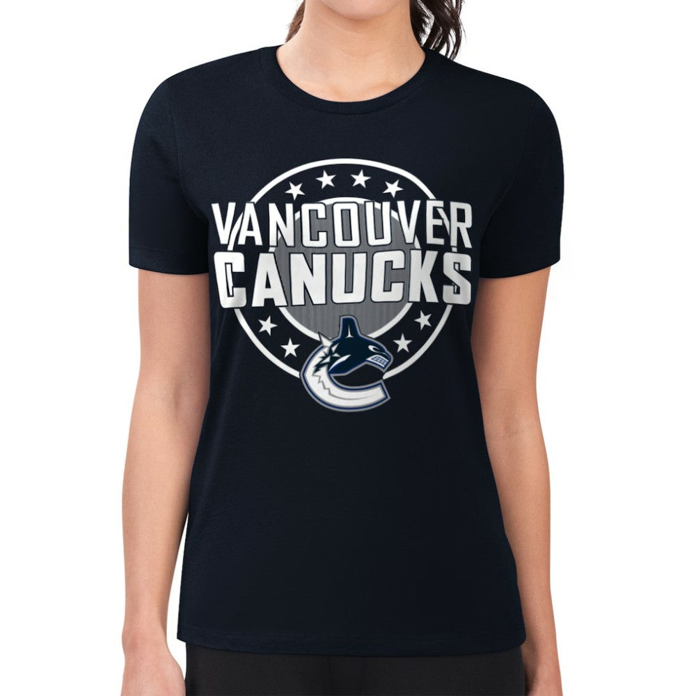 Vancouver Canucks G-III 4Her by Carl Banks Women's Super-Slim Lightweight Pinstripe Circle Graphic T-Shirt - Navy T-shirts