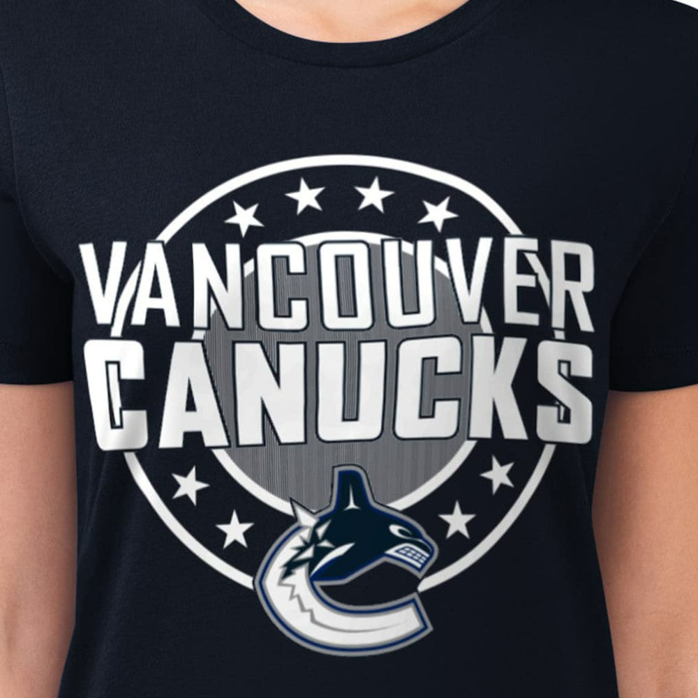 Vancouver Canucks G-III 4Her by Carl Banks Women's Super-Slim Lightweight Pinstripe Circle Graphic T-Shirt - Navy T-shirts