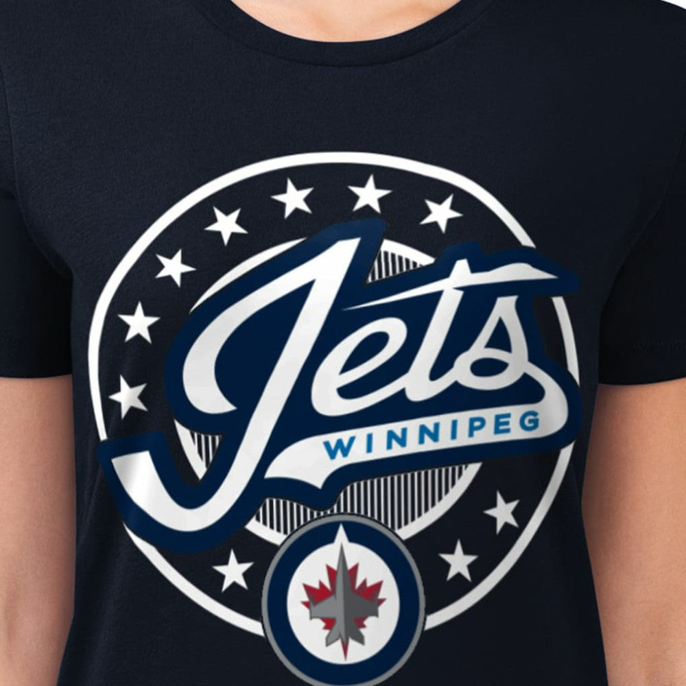 Winnipeg Jets G-III 4Her by Carl Banks Women's Super-Slim Lightweight Pinstripe Circle Graphic T-Shirt - Navy T-shirts