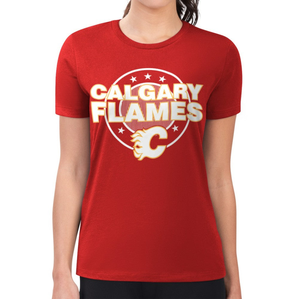 Calgary Flames G-III 4Her by Carl Banks Women's Super-Slim Lightweight Pinstripe Circle Graphic T-Shirt - Red T-shirts