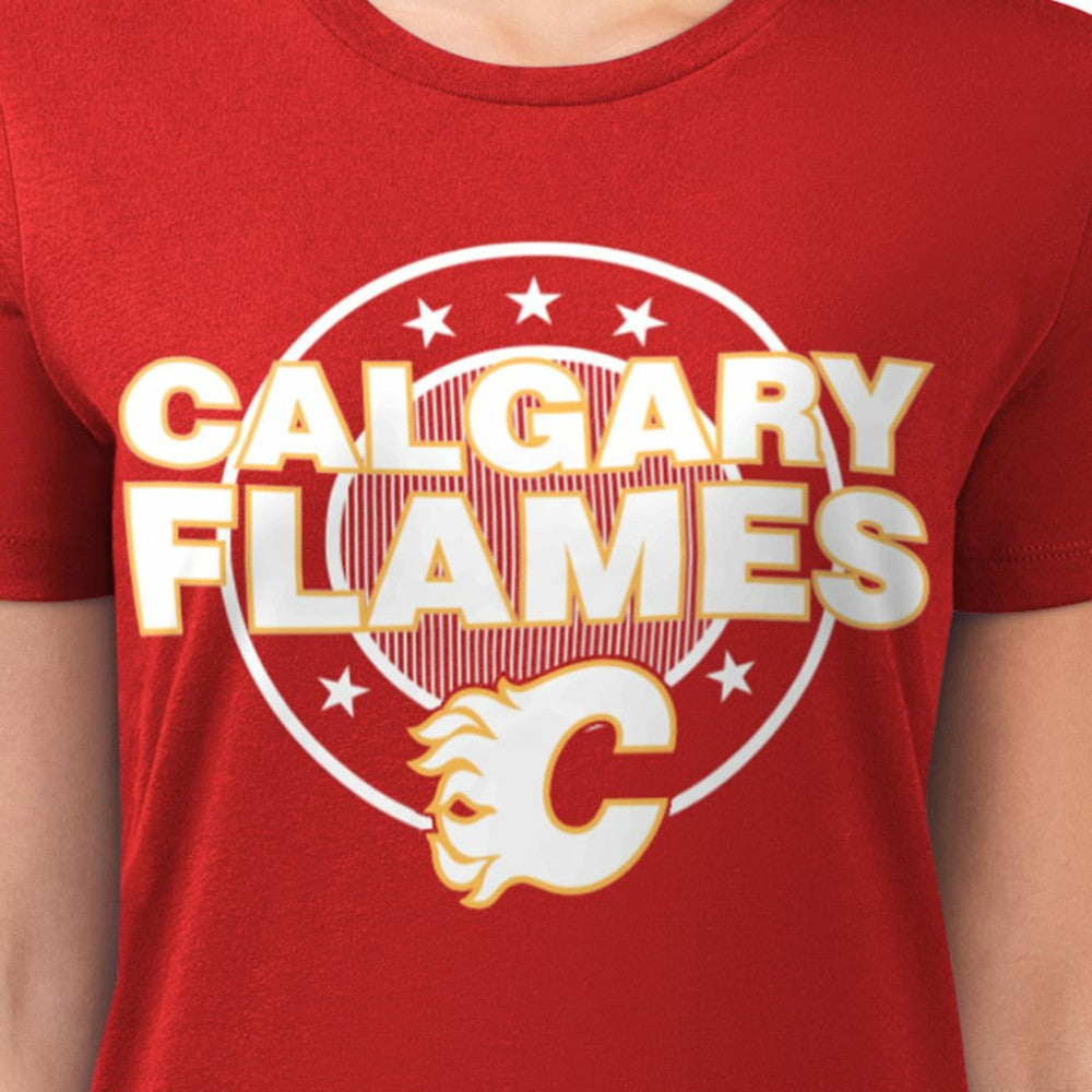 Calgary Flames G-III 4Her by Carl Banks Women's Super-Slim Lightweight Pinstripe Circle Graphic T-Shirt - Red T-shirts