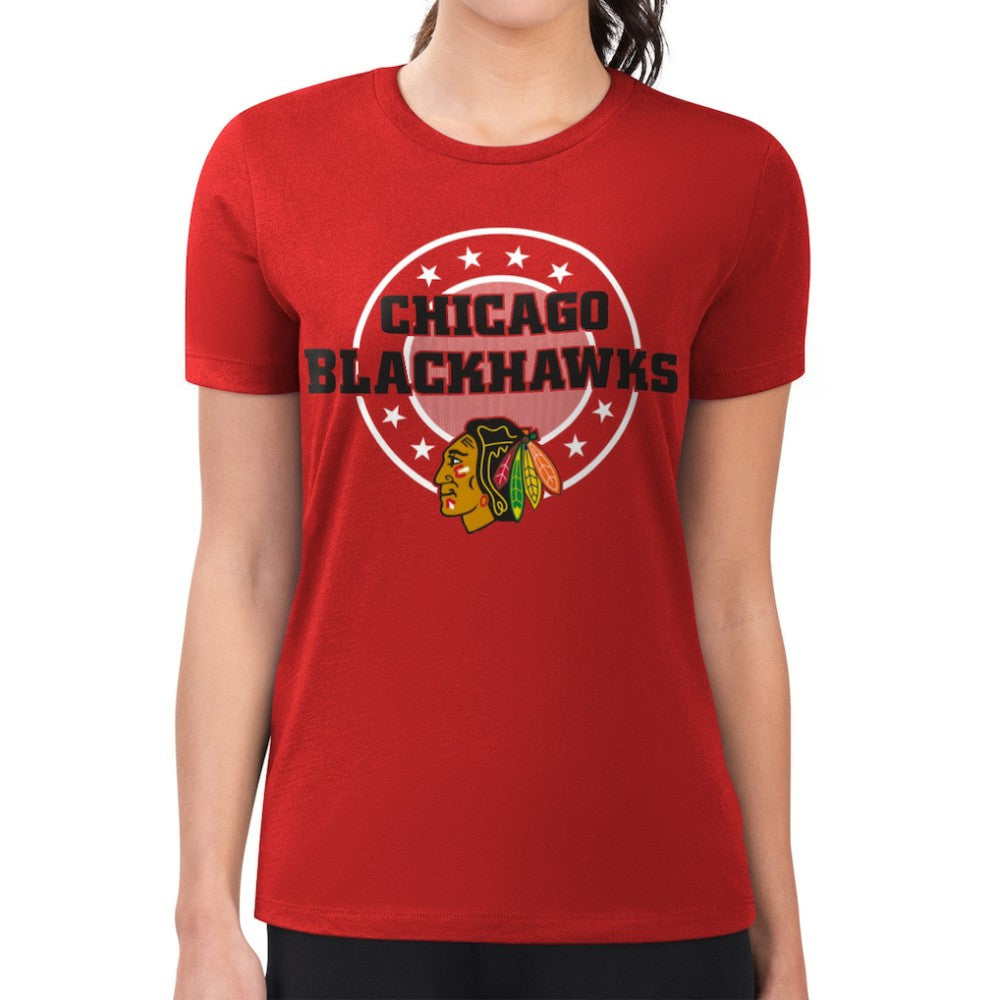 Chicago Blackhawks G-III 4Her by Carl Banks Women's Super-Slim Lightweight Pinstripe Circle Graphic T-Shirt - Red T-shirts