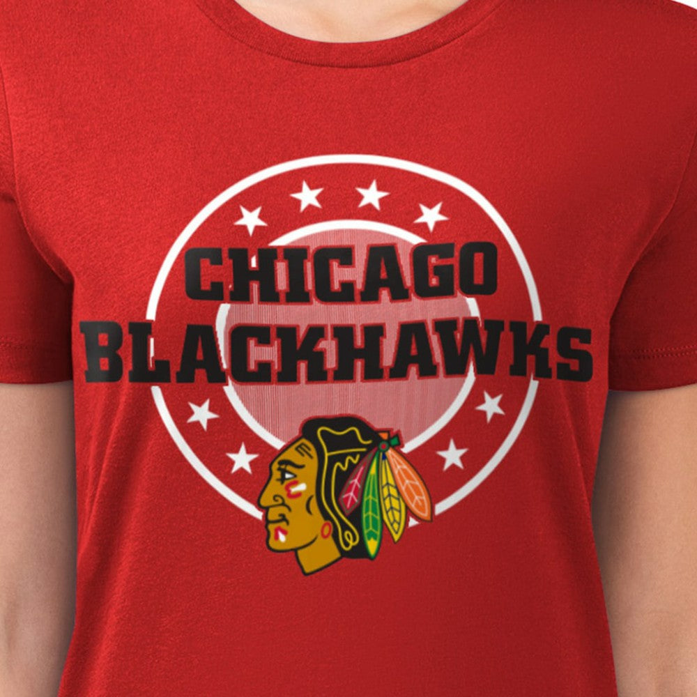 Chicago Blackhawks G-III 4Her by Carl Banks Women's Super-Slim Lightweight Pinstripe Circle Graphic T-Shirt - Red T-shirts