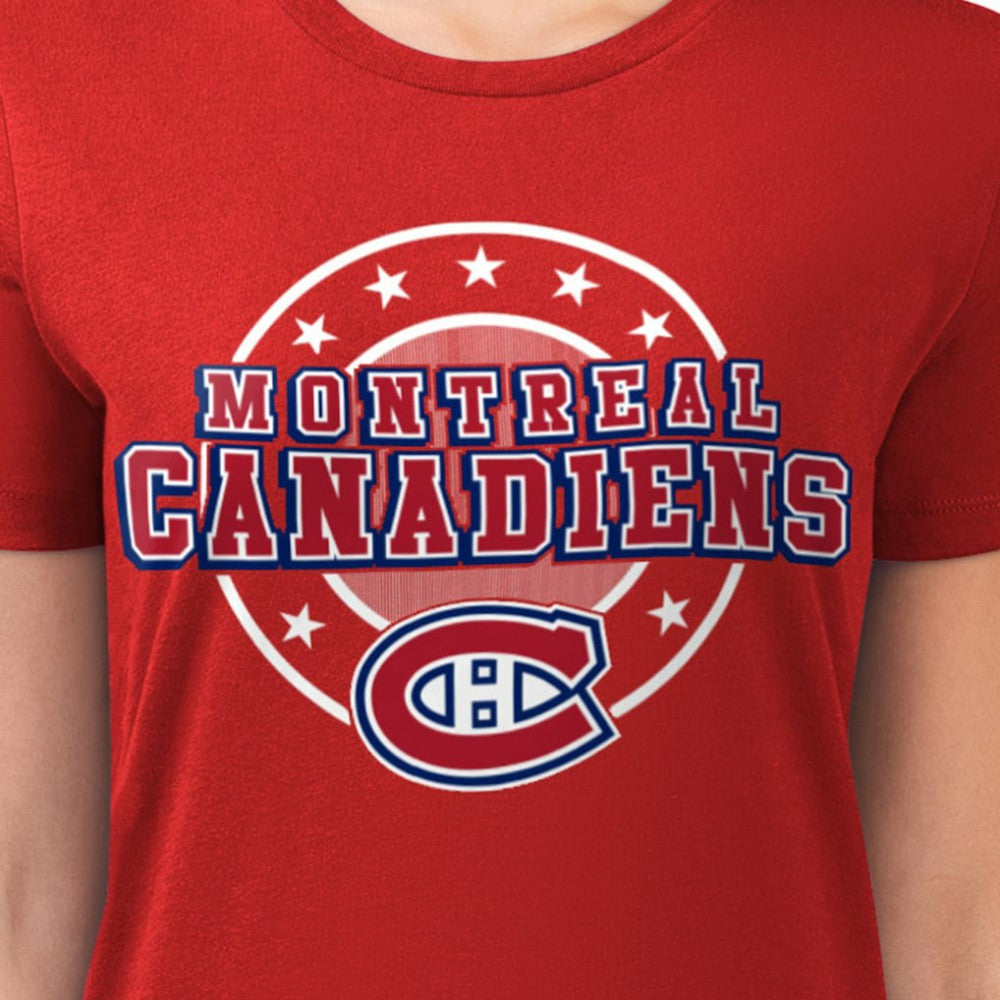 Montreal Canadiens G-III 4Her by Carl Banks Women's Super-Slim Lightweight Pinstripe Circle Graphic T-Shirt - Red T-shirts