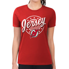 New Jersey Devils G-III 4Her by Carl Banks Women's Super-Slim Lightweight Pinstripe Circle Graphic T-Shirt - Red T-shirts