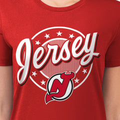 New Jersey Devils G-III 4Her by Carl Banks Women's Super-Slim Lightweight Pinstripe Circle Graphic T-Shirt - Red T-shirts