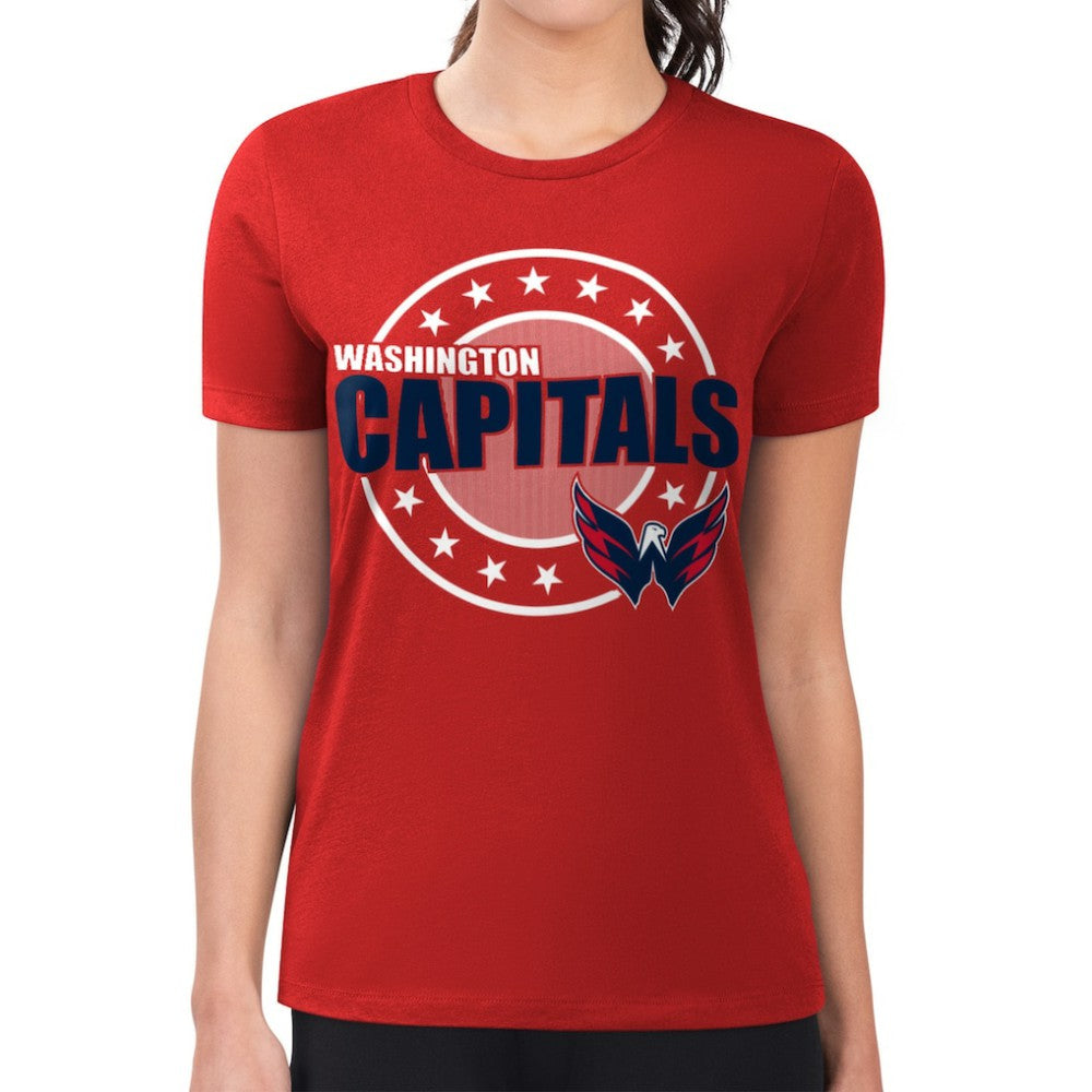 Washington Capitals G-III 4Her by Carl Banks Women's Super-Slim Lightweight Pinstripe Circle Graphic T-Shirt - Red T-shirts