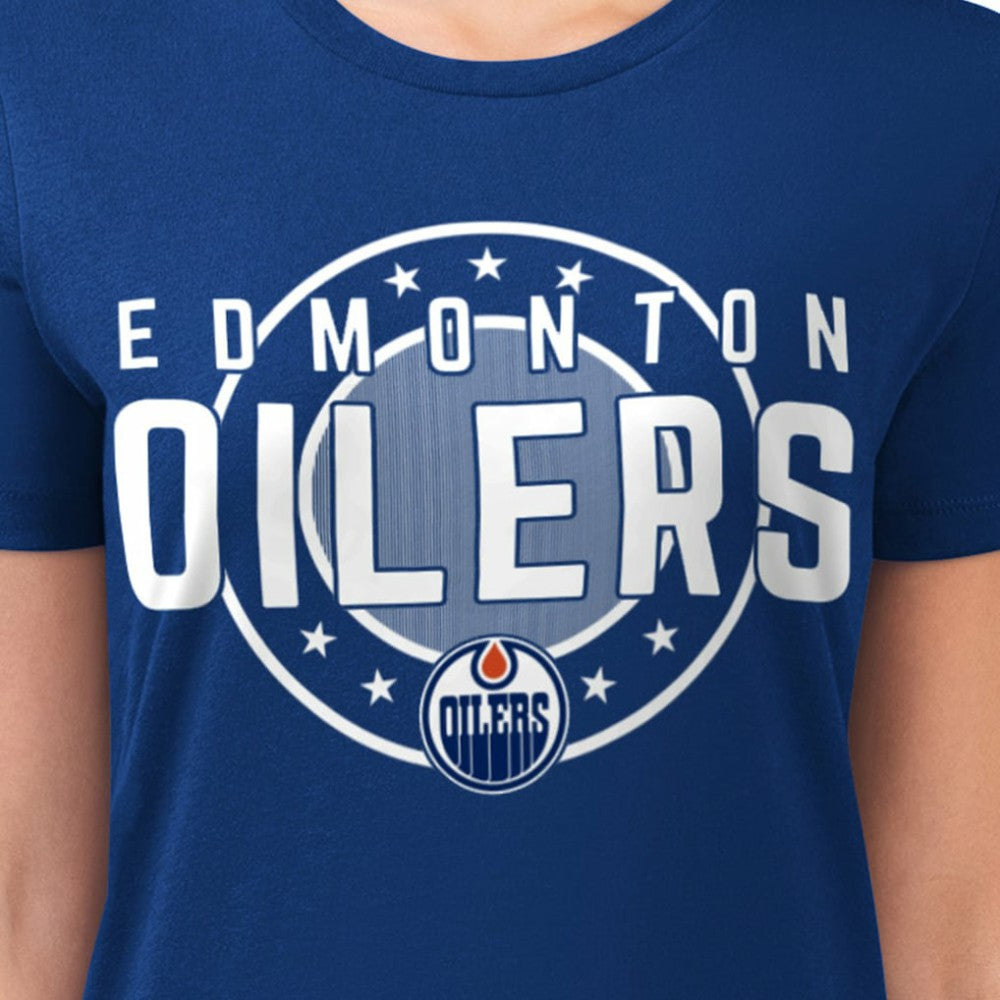 Edmonton Oilers G-III 4Her by Carl Banks Women's Super-Slim Lightweight Pinstripe Circle Graphic T-Shirt - Royal T-shirts