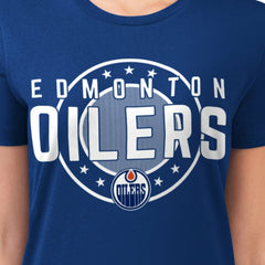 Edmonton Oilers G-III 4Her by Carl Banks Women's Super-Slim Lightweight Pinstripe Circle Graphic T-Shirt - Royal T-shirts