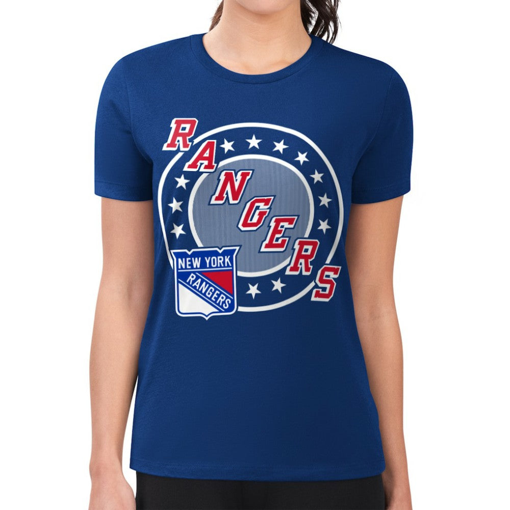 New York Rangers G-III 4Her by Carl Banks Women's Super-Slim Lightweight Pinstripe Circle Graphic T-Shirt - Royal T-shirts