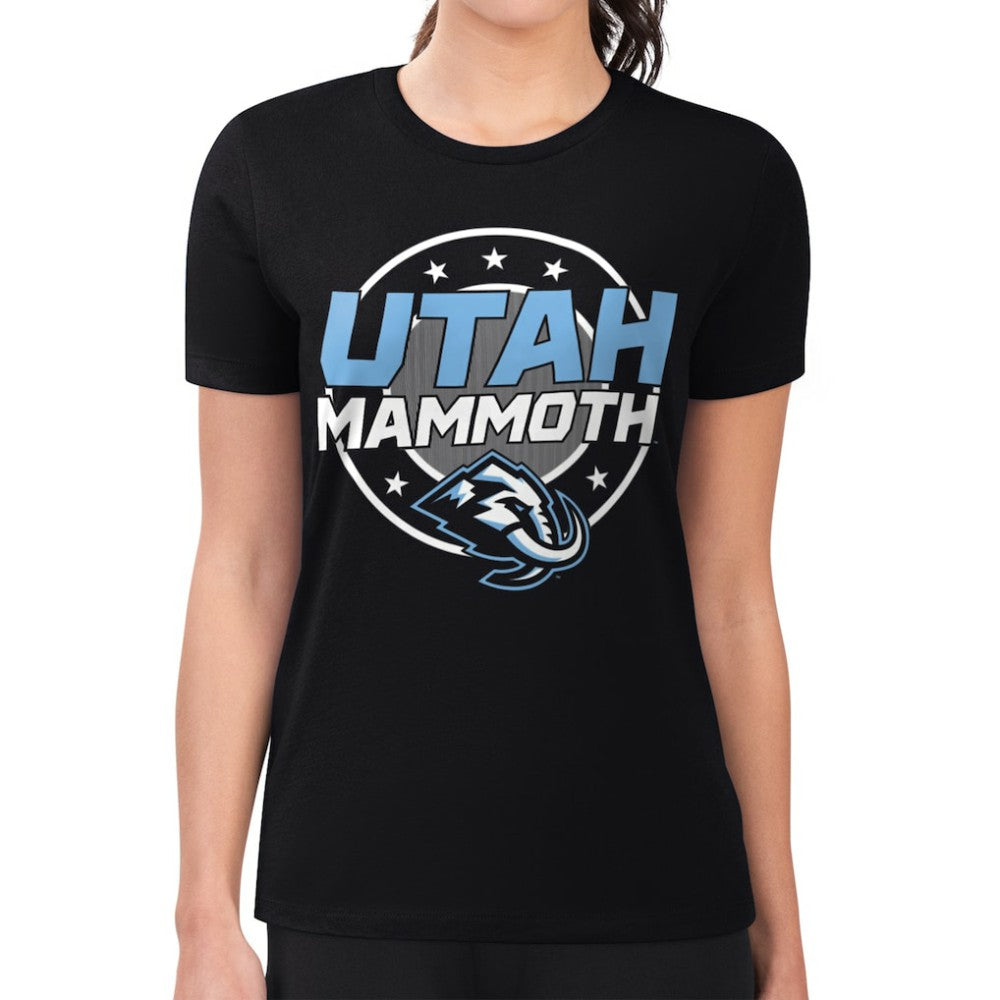 Utah Mammoth G-III 4Her by Carl Banks Women's Super-Slim Lightweight Pinstripe Circle Graphic T-Shirt - Black T-shirts