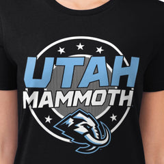 Utah Mammoth G-III 4Her by Carl Banks Women's Super-Slim Lightweight Pinstripe Circle Graphic T-Shirt - Black T-shirts