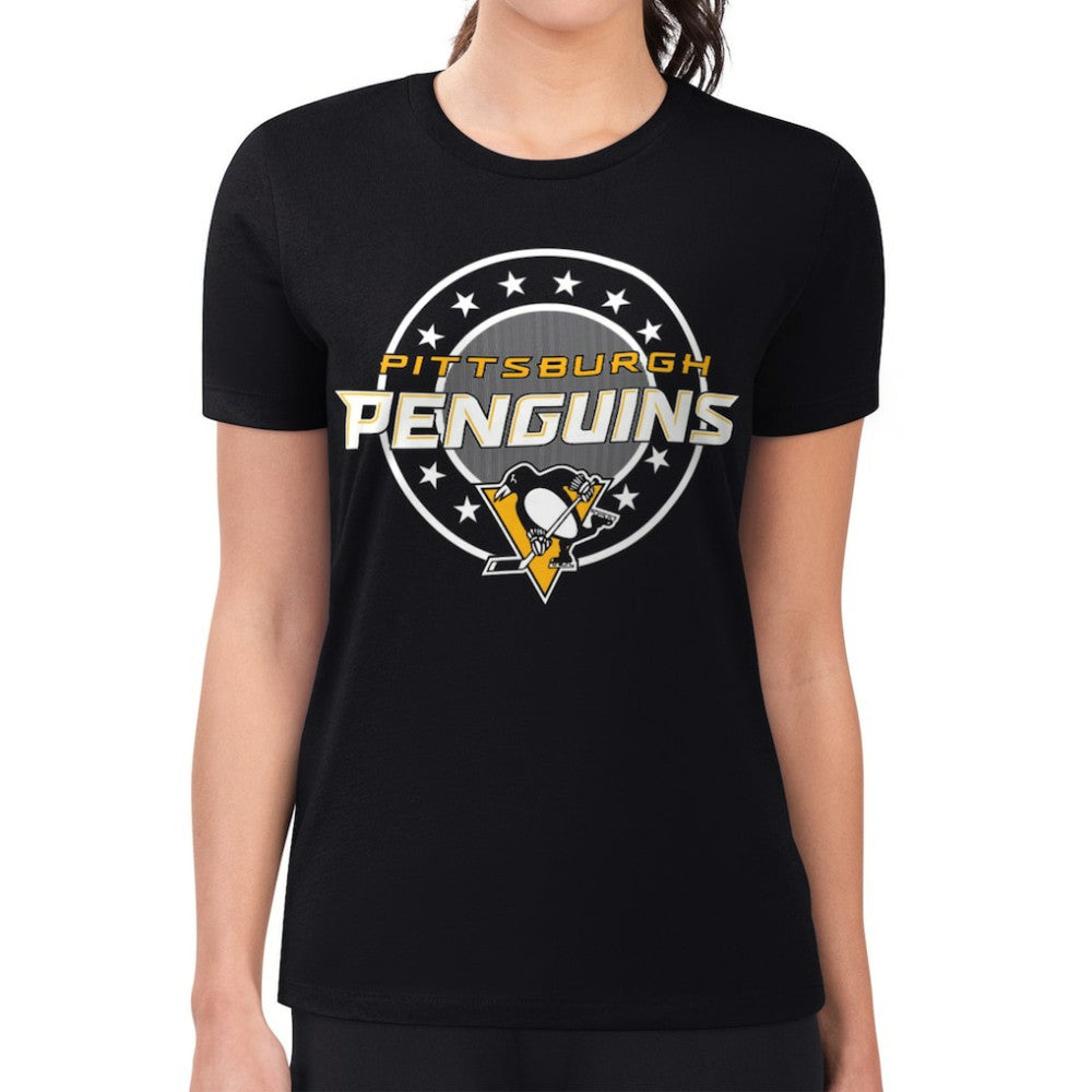 Pittsburgh Penguins G-III 4Her by Carl Banks Women's Super-Slim Lightweight Pinstripe Circle Graphic T-Shirt - Black T-shirts