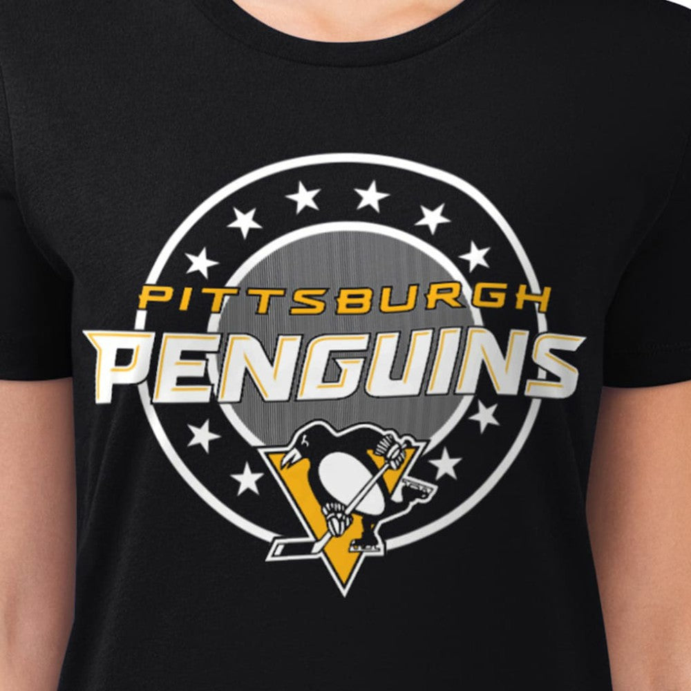 Pittsburgh Penguins G-III 4Her by Carl Banks Women's Super-Slim Lightweight Pinstripe Circle Graphic T-Shirt - Black T-shirts