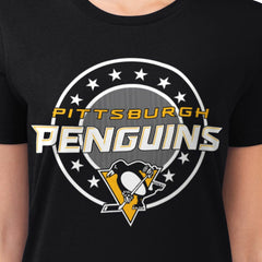Pittsburgh Penguins G-III 4Her by Carl Banks Women's Super-Slim Lightweight Pinstripe Circle Graphic T-Shirt - Black T-shirts